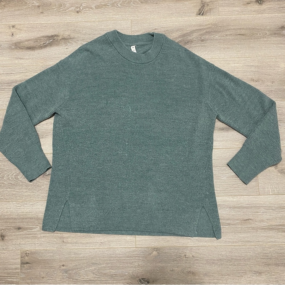 Lululemon Sweater Womens 12 Teal Blue Merino Wool-Blend Ribbed Crewneck W3GKAS